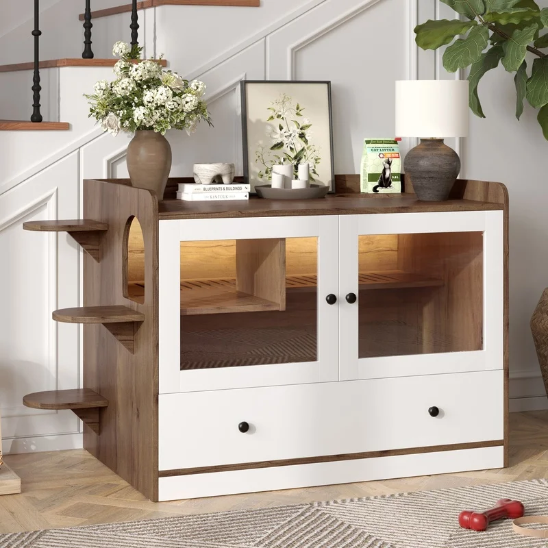 Hidden Wooden Cat Litter Box Cabinet with Drawer and Steps, Brown White Cat House Furniture for Bedroom Living Room
Hidden Wooden Cat Litter Box Cabinet with Drawer and Steps, Brown White Cat House Furniture for Bedroom Living Room