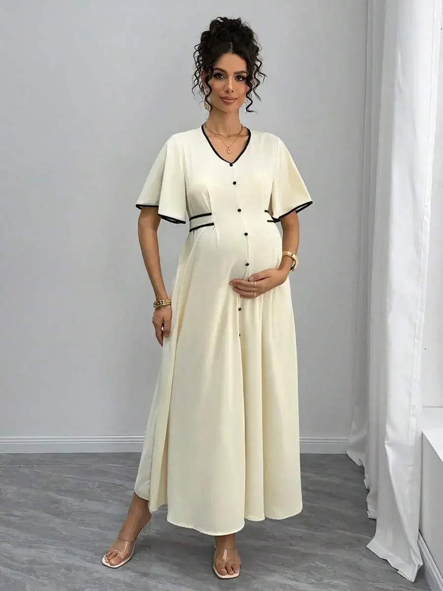 Maternity Elegant Contrast Trim Long Dress Summer
Maternity Elegant Contrast Trim Long Dress Summer