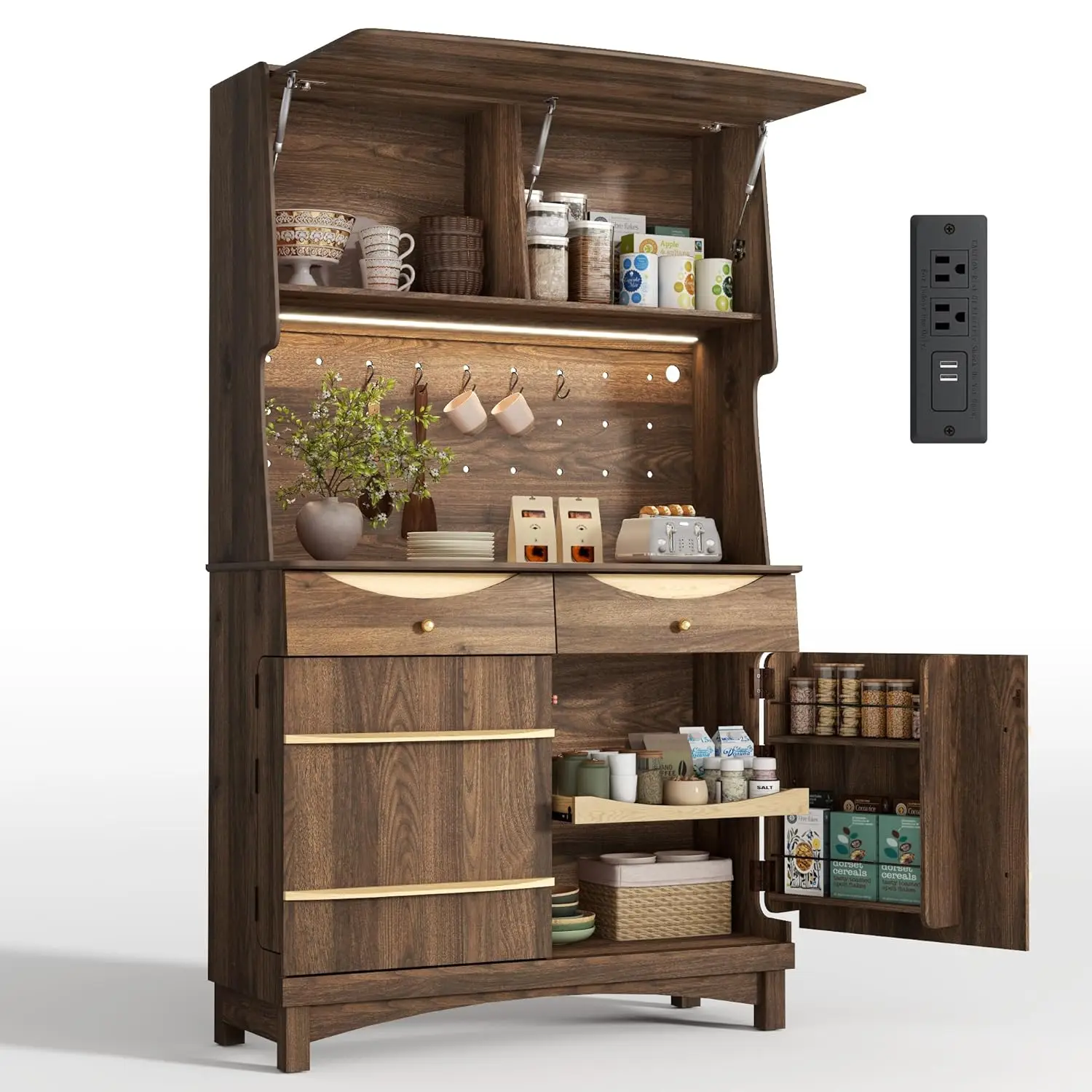 72’’ Kitchen Pantry Cabinet w/Power Outlets, Tall Storage Cabinet w/LED Light, FILP-up Door & Pegboard,, Customized
72’’ Kitchen Pantry Cabinet w/Power Outlets, Tall Storage Cabinet w/LED Light, FILP-up Door & Pegboard,, Customized