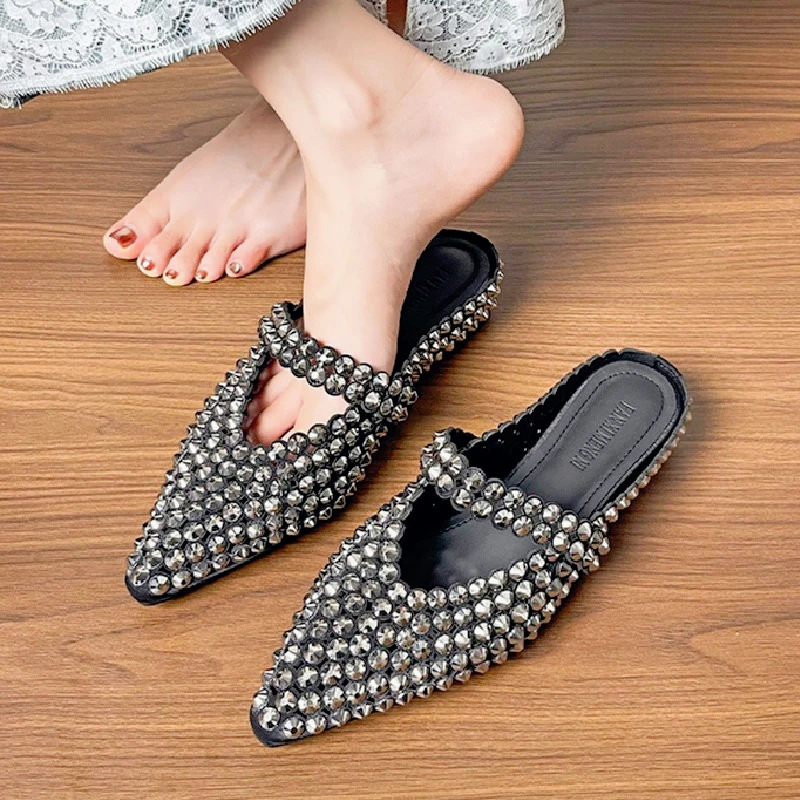 Роскошные женские тапочки с острым носком и стразами, пикантные сандалии без спинки на плоской подошве, элегантное праздничное платье, женская обувь Мэри Джейн
Роскошные женские тапочки с острым носком и стразами, пикантные сандалии без спинки на плоской подошве, элегантное праздничное платье, женская обувь Мэри Джейн