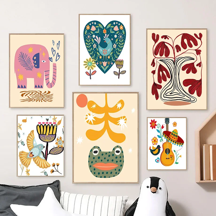 Cartoon Elephant Frog Bird Norway Folk Nursery Wall Art Canvas Print Painting Nordic Poster Floral Picture Baby Kids Room Decor
Cartoon Elephant Frog Bird Norway Folk Nursery Wall Art Canvas Print Painting Nordic Poster Floral Picture Baby Kids Room Decor