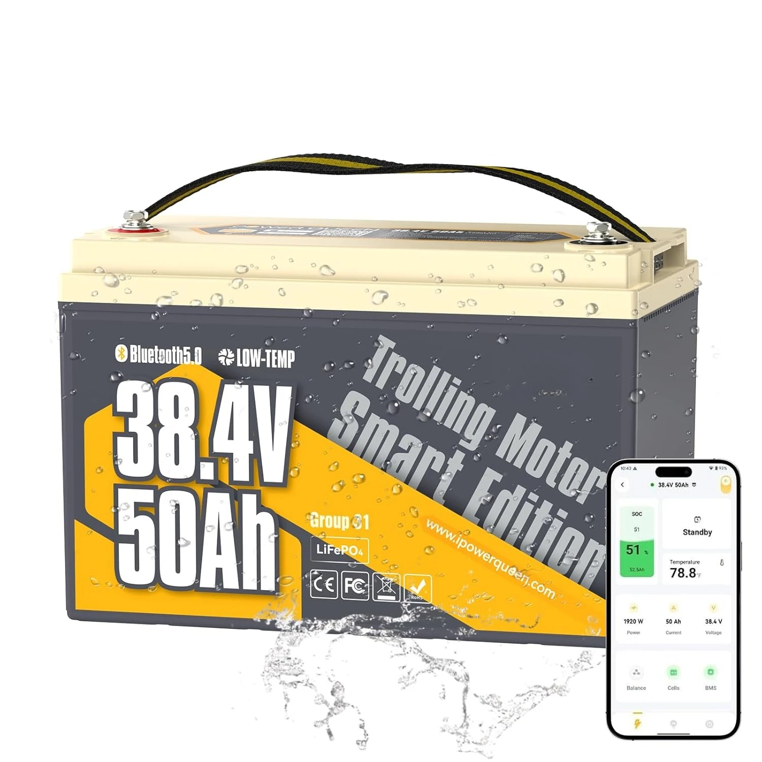 36V 50Ah LiFePO4 Deep Cycle Battery Bluetooth 5.0 Low Temp Protection 1920Wh for 36V Trolling Motor Up To 120 lb, Custom
36V 50Ah LiFePO4 Deep Cycle Battery Bluetooth 5.0 Low Temp Protection 1920Wh for 36V Trolling Motor Up To 120 lb, Custom