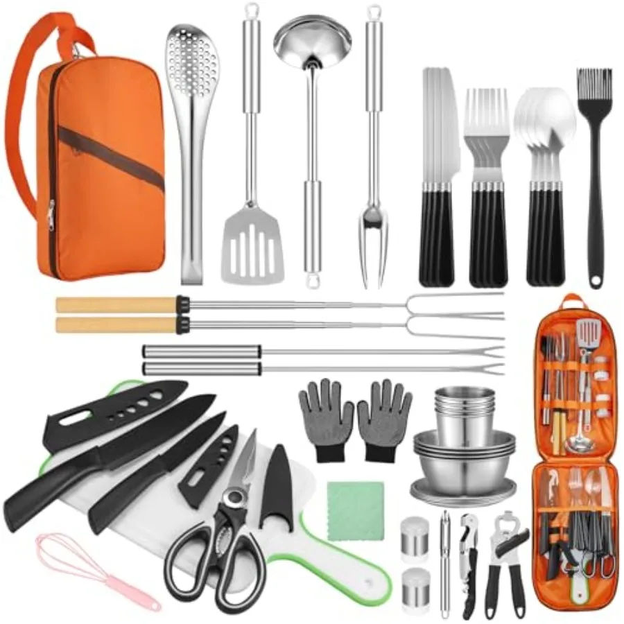 Camping Cooking Set - Camping Utensil Set Car Camping Cooking Essentials Gear for Camp Kitchen Cooking and Grilling, Stainless
Camping Cooking Set - Camping Utensil Set Car Camping Cooking Essentials Gear for Camp Kitchen Cooking and Grilling, Stainless