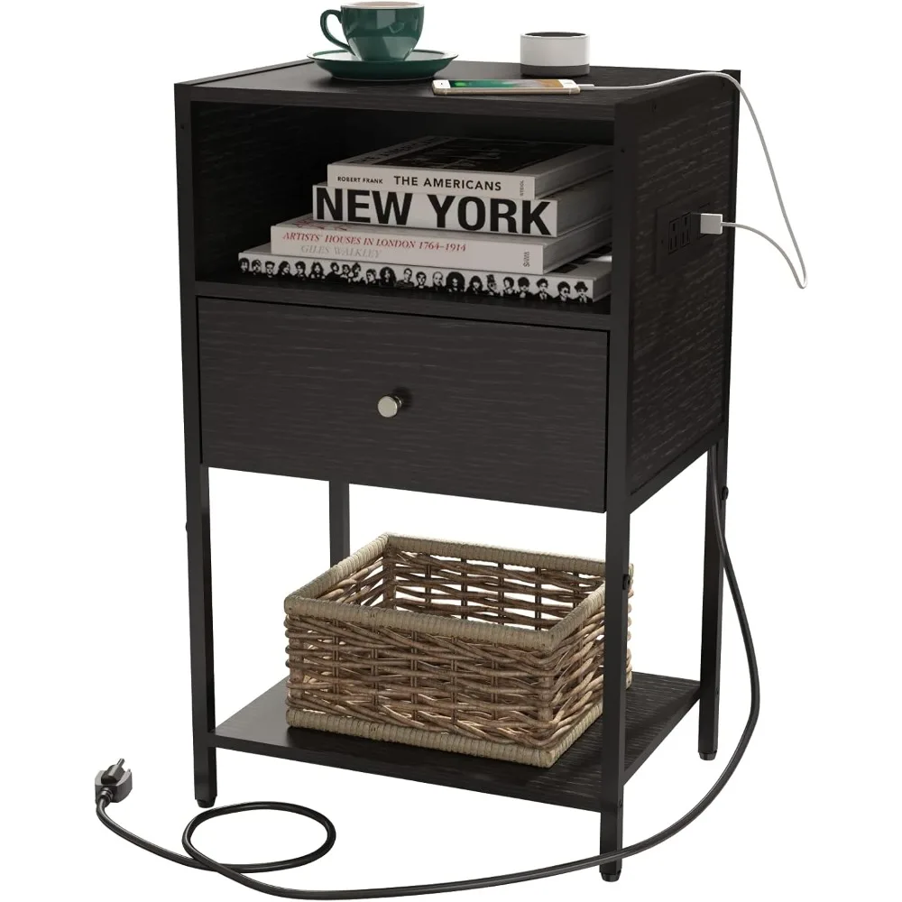 Тумбочка с зарядной станцией, современный торцевой столик с выдвижным ящиком, прикроватная тумбочка с открытым хранилищем для спальни, черный
Тумбочка с зарядной станцией, современный торцевой столик с выдвижным ящиком, прикроватная тумбочка с открытым хранилищем для спальни, черный