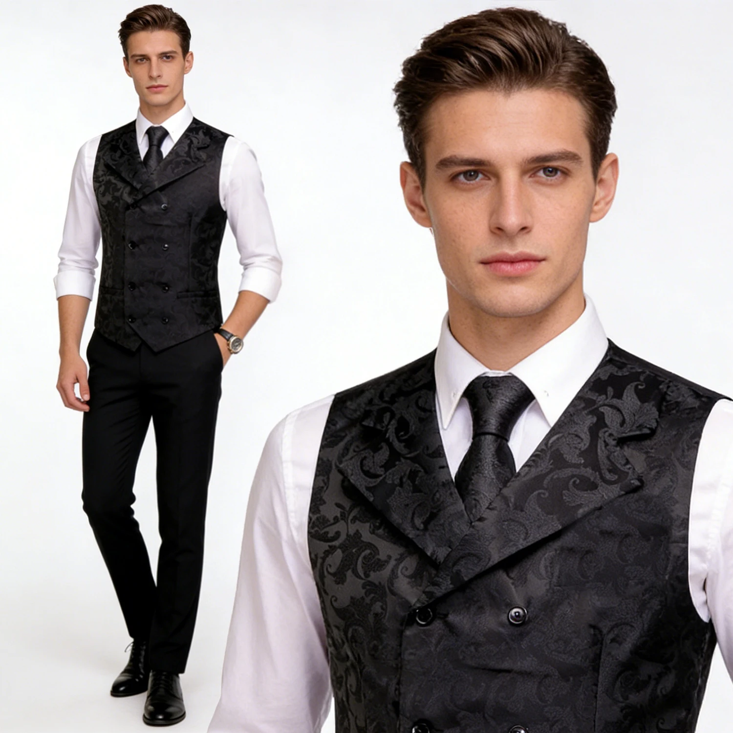 Мужской двубортный жилет с полувырезными лацканами, жаккардовый, с цветочным узором, синий, красный, зеленый, для свадьбы, вечеринки, бизнеса
Мужской двубортный жилет с полувырезными лацканами, жаккардовый, с цветочным узором, синий, красный, зеленый, для свадьбы, вечеринки, бизнеса