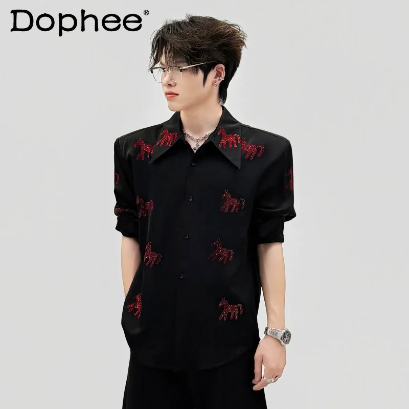 2026 Men's Summer New Fashion Hot Diamond Animal Design Long Sleeve Shirts Men's Loose Trendy Shirts Shiny Handsome Chic Clothes
2026 Men's Summer New Fashion Hot Diamond Animal Design Long Sleeve Shirts Men's Loose Trendy Shirts Shiny Handsome Chic Clothes