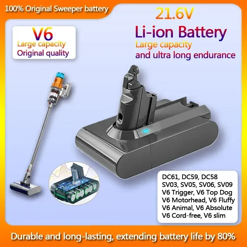 Оригинальный литий-ионный аккумулятор для пылесоса Dyson V6, 21,6 в, DC58, DC59, DC61, DC62, SV09, SV07, SV03, SV04, SV06, SV05
Оригинальный литий-ионный аккумулятор для пылесоса Dyson V6, 21,6 в, DC58, DC59, DC61, DC62, SV09, SV07, SV03, SV04, SV06, SV05