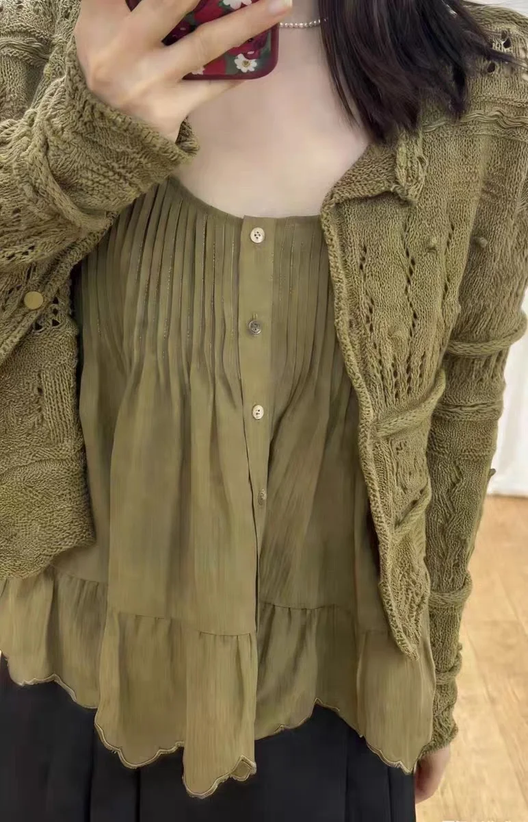 Korean Style Sleeveless Knitted Vest Top Women's Ruffle Trim Halter Neck Open Cardigan Casual Comfortable Polyester Fabric
Korean Style Sleeveless Knitted Vest Top Women's Ruffle Trim Halter Neck Open Cardigan Casual Comfortable Polyester Fabric