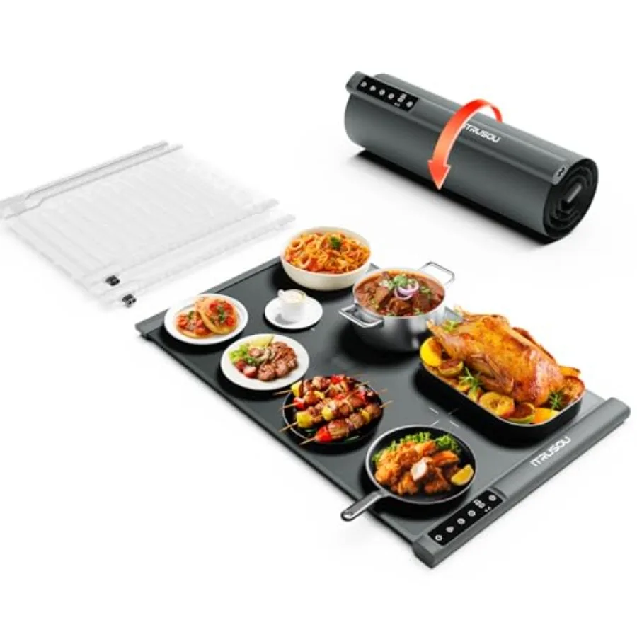 Food Warming Mat 25.2x16" Extendable Roll-Up Electric Warming Tray with 7 Temp Settings 99H Timer Switchable℃/℉ Interlocking Ex
Food Warming Mat 25.2x16" Extendable Roll-Up Electric Warming Tray with 7 Temp Settings 99H Timer Switchable℃/℉ Interlocking Ex