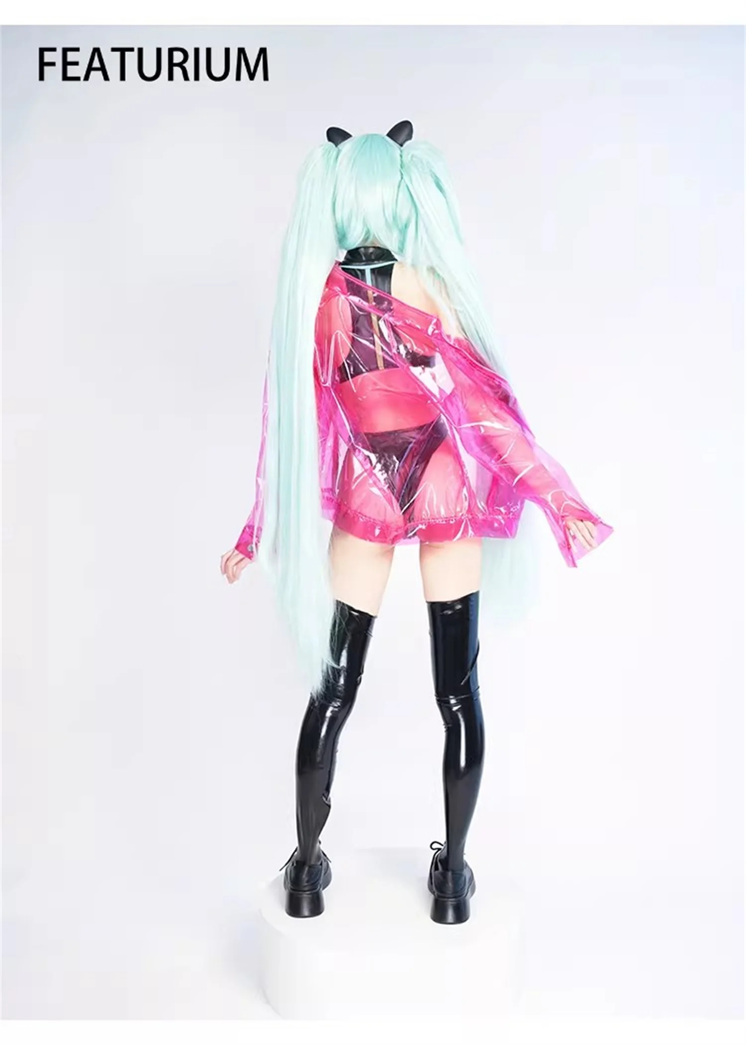 Women Mock Neck Patent Leather Bodysuit High Cut Backless One Piece Swimsuit Pink Sheer Coat Socks 3 Piece Set Sexy Cosplay Cost
Women Mock Neck Patent Leather Bodysuit High Cut Backless One Piece Swimsuit Pink Sheer Coat Socks 3 Piece Set Sexy Cosplay Cost