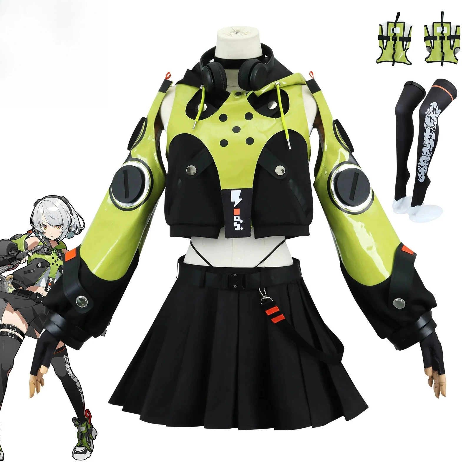 Cyberpunk Anime Character Cosplay Costume Set - Neon Green & Black Techwear Outfit with Headphones, Gaming Role-Play Suit
Cyberpunk Anime Character Cosplay Costume Set - Neon Green & Black Techwear Outfit with Headphones, Gaming Role-Play Suit