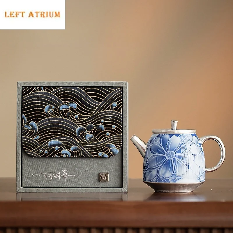 Gilded Silver Ink Dyed Blue and White Chrysanthemum Tea Pot, Kung Fu Tea Set, Household High end Tea Pot, Kettle Single Pot Gift
Gilded Silver Ink Dyed Blue and White Chrysanthemum Tea Pot, Kung Fu Tea Set, Household High end Tea Pot, Kettle Single Pot Gift