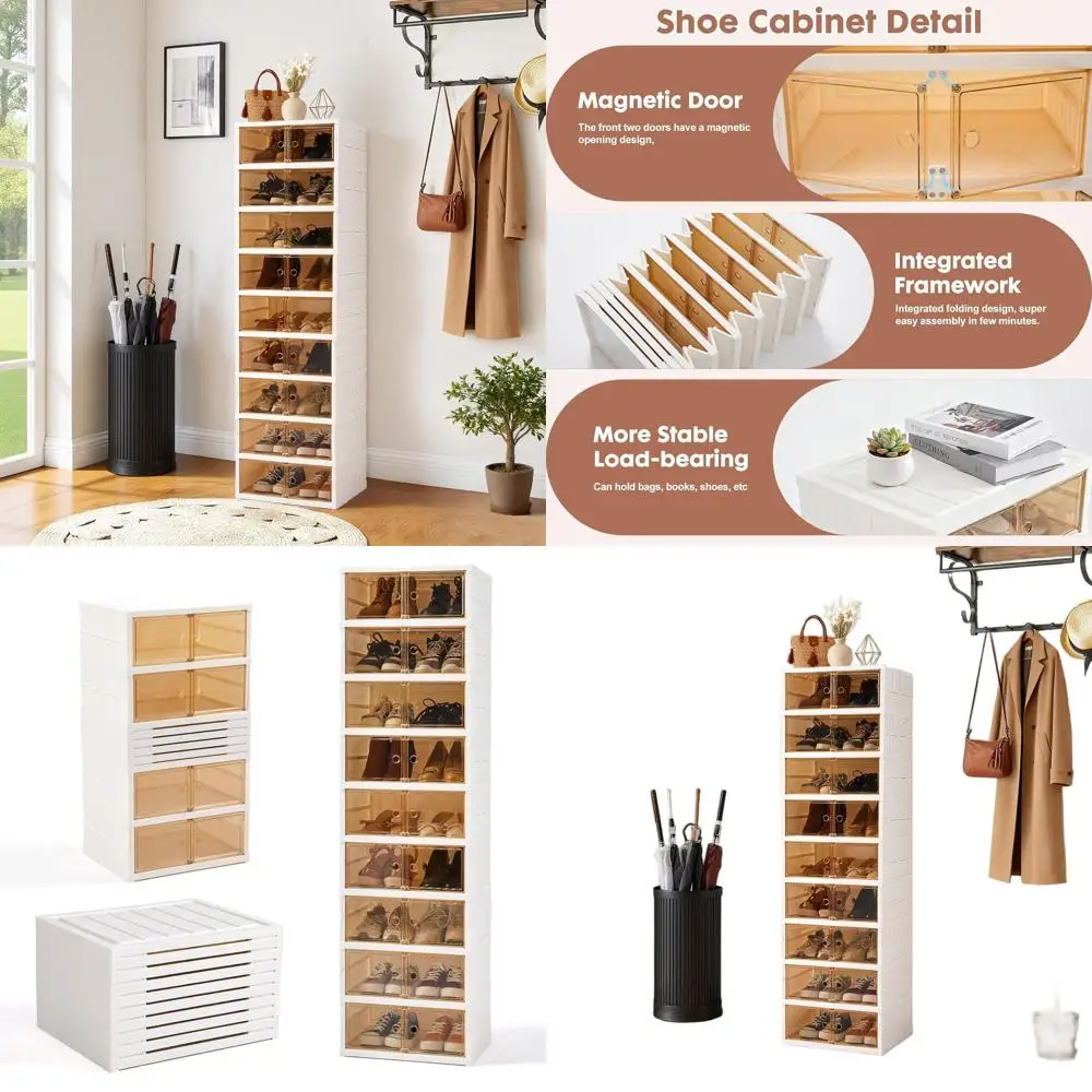 Large 9-Tier Foldable Plastic Shoe Rack Organizer with Doors for 18 Pairs, Easy Assembly for Entryway
Large 9-Tier Foldable Plastic Shoe Rack Organizer with Doors for 18 Pairs, Easy Assembly for Entryway