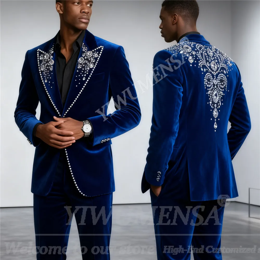 Темно-синий костюм со стразами и бисером для мужчин, комплект из 2 предметов, бархатные пиджаки для жениха с остроконечными лацканами, индивидуальные мужские вечерние свадебные смокинги
Темно-синий костюм со стразами и бисером для мужчин, комплект из 2 предметов, бархатные пиджаки для жениха с остроконечными лацканами, индивидуальные мужские вечерние свадебные смокинги