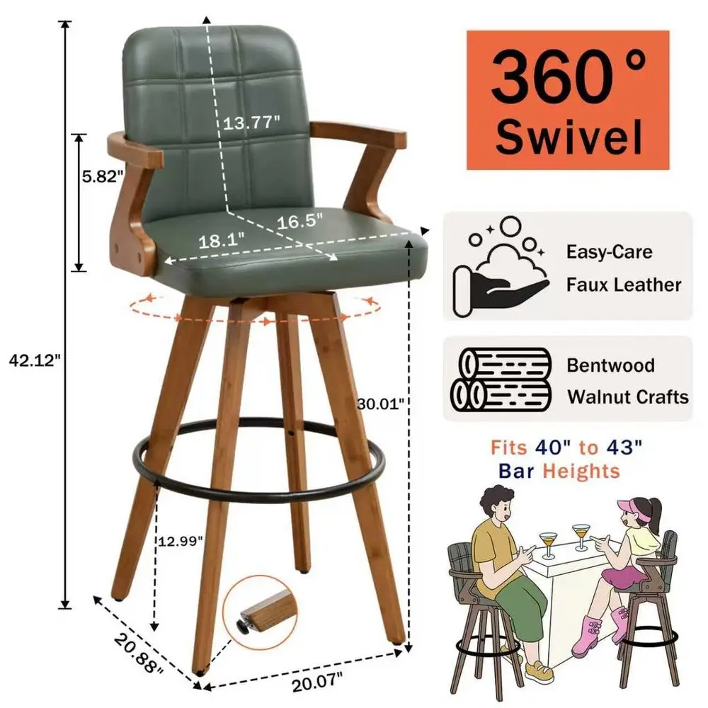 Bar Stools Set of 4 30 inch Mid Century Bar Stools with Curved Back and Arms, Walnut Craftsmanship, Faux Leather Seat, Kitchen
Bar Stools Set of 4 30 inch Mid Century Bar Stools with Curved Back and Arms, Walnut Craftsmanship, Faux Leather Seat, Kitchen
