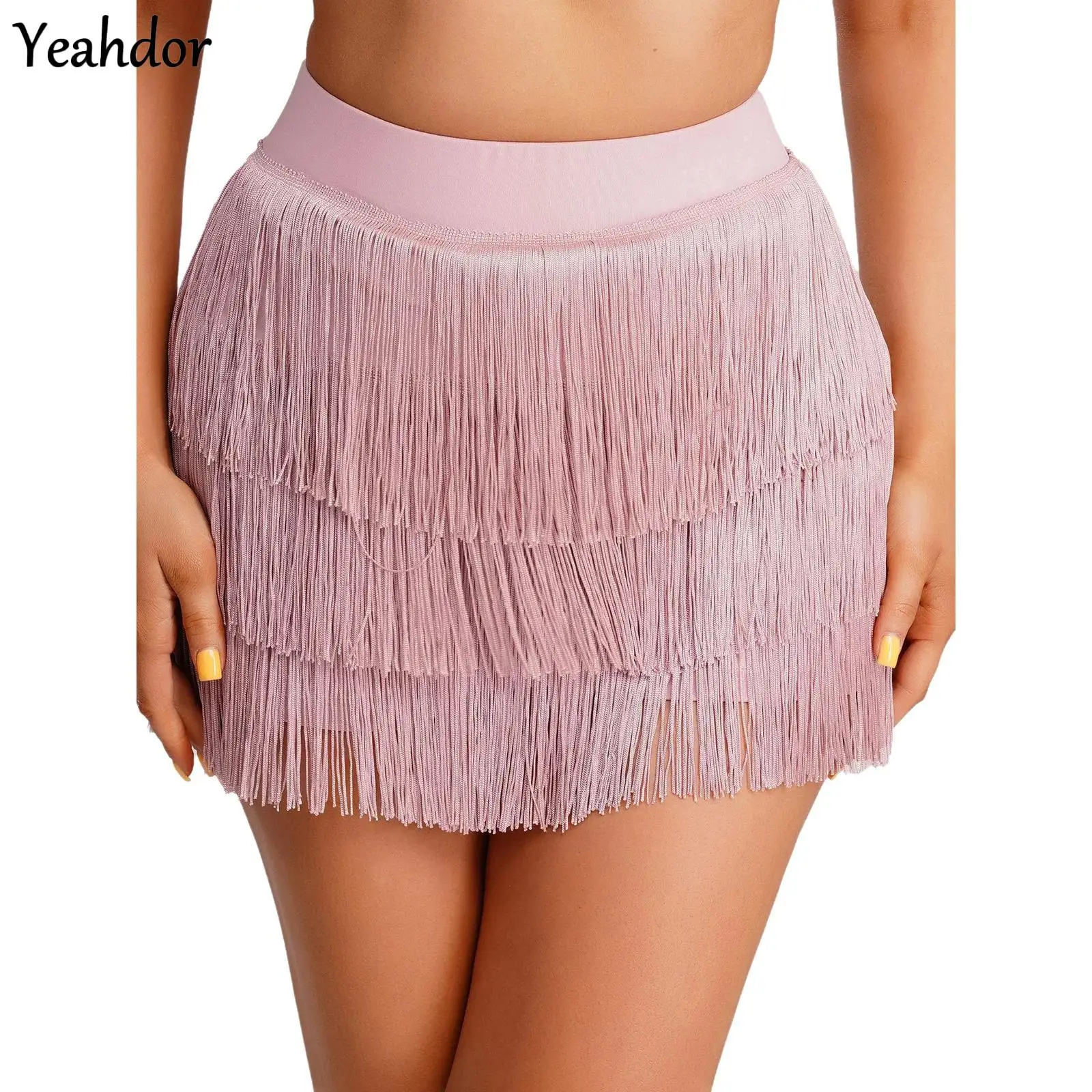 Women Latin Dance Skirt Built-in Shorts Elastic High Waist Tiered Tassel Skirt Chacha Tango Samba Balls Fringe Dance
Women Latin Dance Skirt Built-in Shorts Elastic High Waist Tiered Tassel Skirt Chacha Tango Samba Balls Fringe Dance
