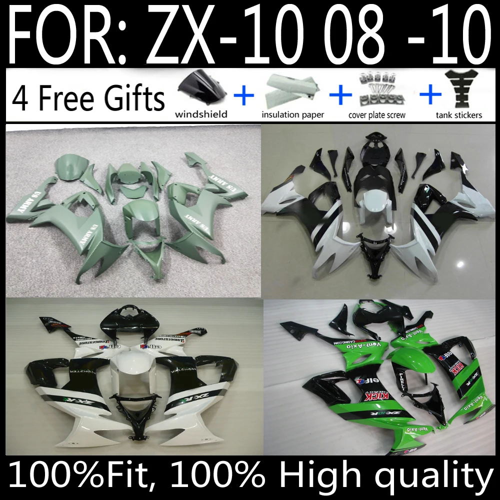 Новый комплект обтекателей мотоцикла ABS для кузова Kawasaki Ninja ZX-10R ZX10R 2008-2010 гг. 
Новый комплект обтекателей мотоцикла ABS для кузова Kawasaki Ninja ZX-10R ZX10R 2008-2010 гг.