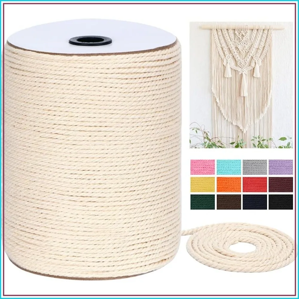 4mm x 328Yds Natural Cotton Macrame Cord, 3 Strands Twisted Rope for Wall Hanging, Plant Hangers, Crafts, Gift Wrapping
4mm x 328Yds Natural Cotton Macrame Cord, 3 Strands Twisted Rope for Wall Hanging, Plant Hangers, Crafts, Gift Wrapping