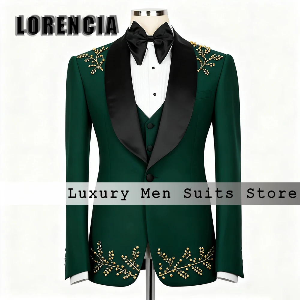 Formal Crystal Suit for Men 3 Pieces Shawl Collar Tuxedos Evening Party Outfits Customized Blazer Pants Vest robe mariage femme
Formal Crystal Suit for Men 3 Pieces Shawl Collar Tuxedos Evening Party Outfits Customized Blazer Pants Vest robe mariage femme