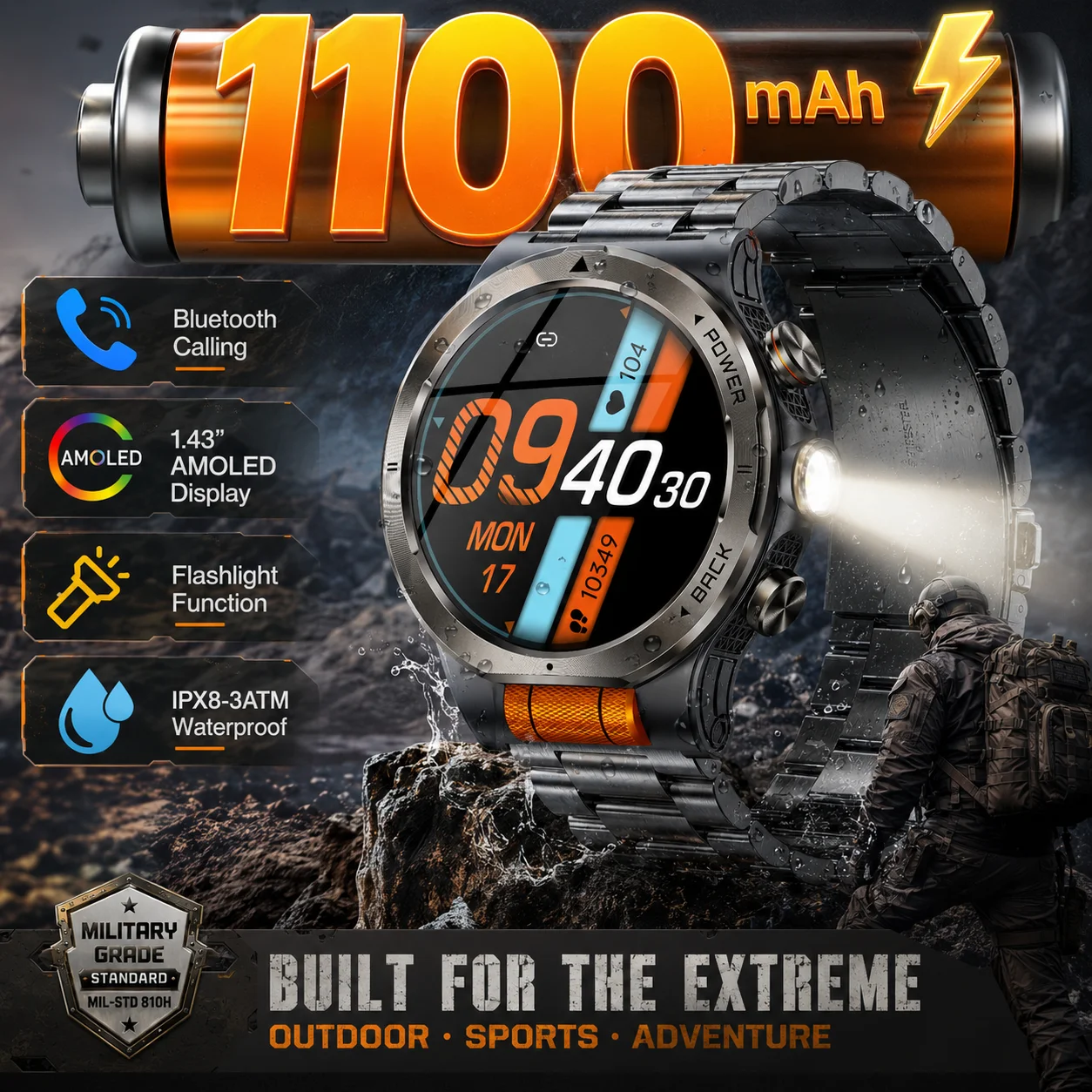 LIGE New 1100mAh Battery Smart Watch Men 3ATM Waterproof Sports Run tracker Outdoors Military 1.43inch AMOLED Display Smartwatch
LIGE New 1100mAh Battery Smart Watch Men 3ATM Waterproof Sports Run tracker Outdoors Military 1.43inch AMOLED Display Smartwatch