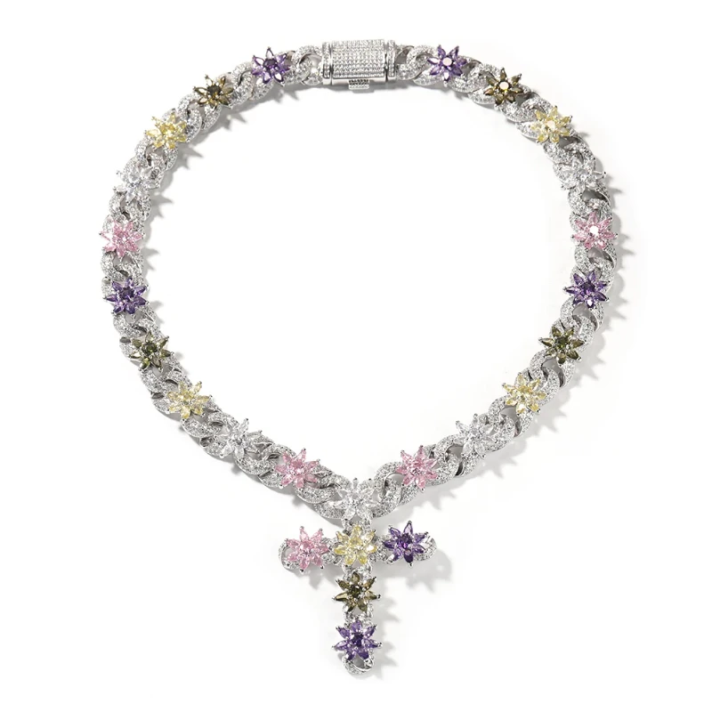 Timeless Colorful Flower Cuban Chain Full Paved Iced Out Bling Cubic Zirconia Cross Charms Baguette Cuban Chain HipHop Jewelry
Timeless Colorful Flower Cuban Chain Full Paved Iced Out Bling Cubic Zirconia Cross Charms Baguette Cuban Chain HipHop Jewelry