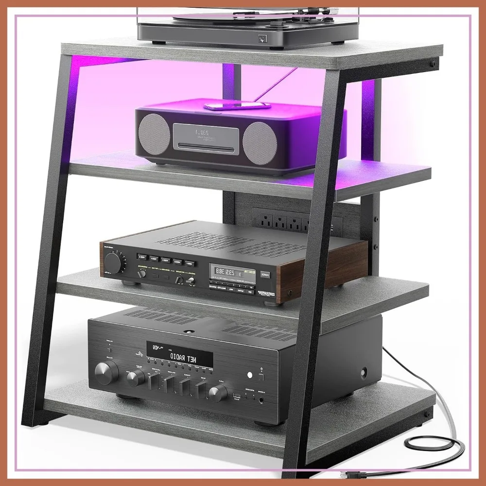 4-Tier AV Media Stand with Outlets, Vinyl Record Storage, Turntable Console, Walnut Grey
4-Tier AV Media Stand with Outlets, Vinyl Record Storage, Turntable Console, Walnut Grey