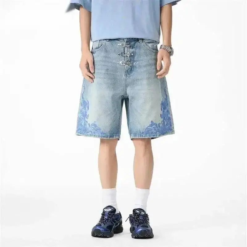 Men's Denim Shorts Light Blue Washed Embroidered Metal Button Vintage Distressed Loose Summer New Knee Lengt Pants 9XKJ9A
Men's Denim Shorts Light Blue Washed Embroidered Metal Button Vintage Distressed Loose Summer New Knee Lengt Pants 9XKJ9A