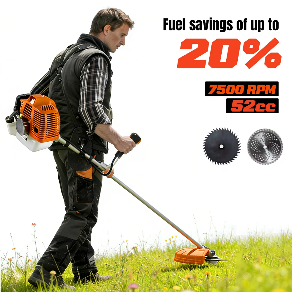 52cc Powerful Gas Brush Cutter 2-Stroke 7500RPM Weed Wacker String Trimmer with Backpack Strap for Garden Yard Farm Clearing
52cc Powerful Gas Brush Cutter 2-Stroke 7500RPM Weed Wacker String Trimmer with Backpack Strap for Garden Yard Farm Clearing