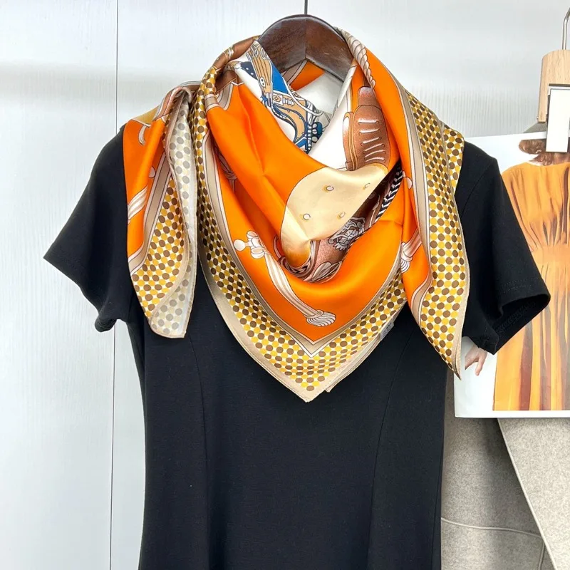 Elegant Equestrian Style 100% Silk Scarf 90x90cm Orange Print Satin Neckerchief for Women Luxury Horse Pattern Square Scarf
Elegant Equestrian Style 100% Silk Scarf 90x90cm Orange Print Satin Neckerchief for Women Luxury Horse Pattern Square Scarf