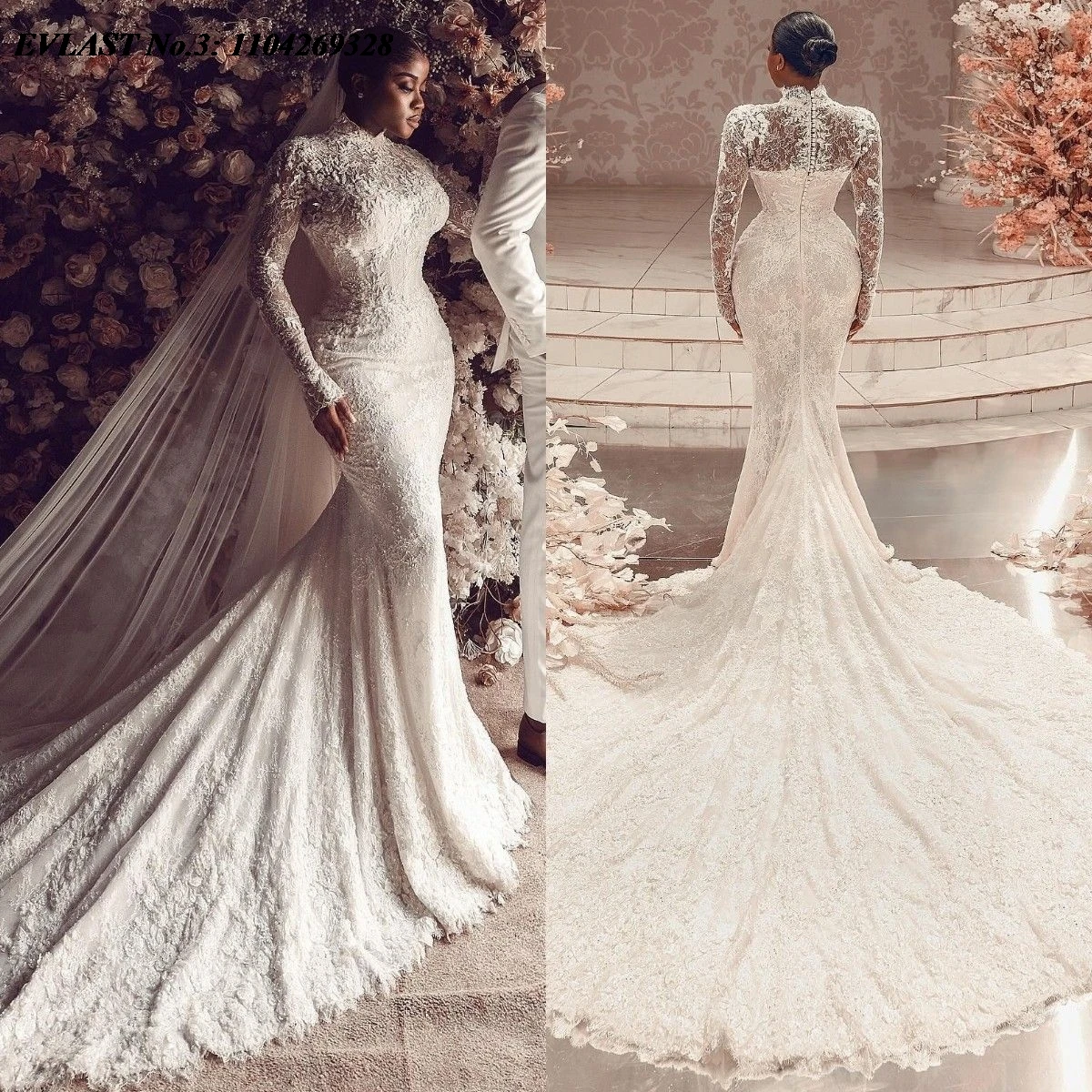 EVLAST Customized Vintage Lace Wedding Dress Bride Mermaid Long Sleeves High Neck Bridal Gown African Robe De Mariage E3W38
EVLAST Customized Vintage Lace Wedding Dress Bride Mermaid Long Sleeves High Neck Bridal Gown African Robe De Mariage E3W38