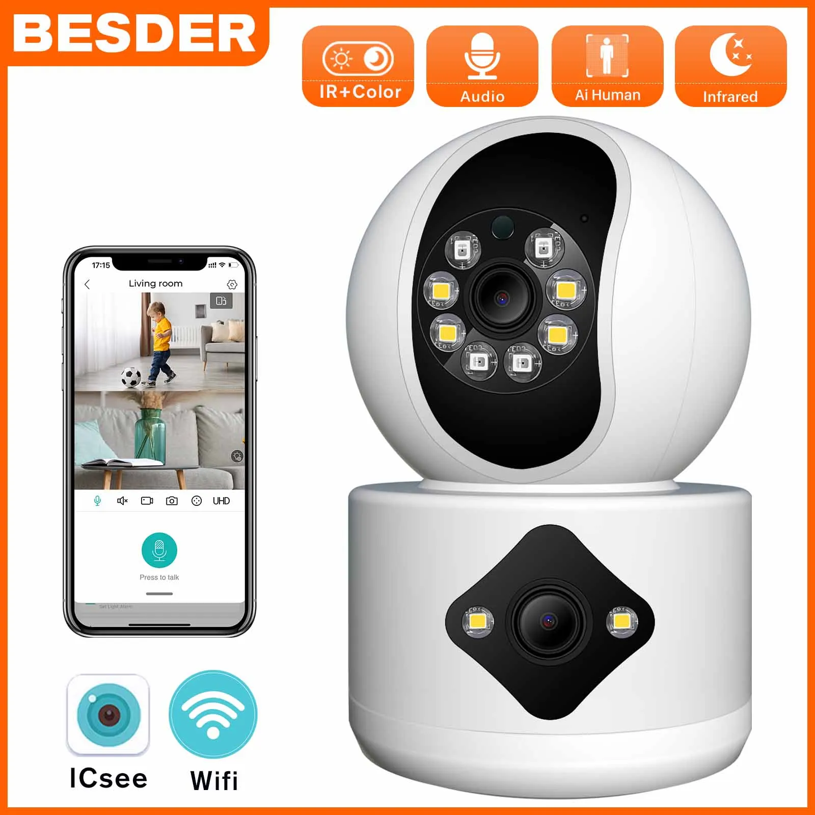 4MP Home Security Dual-Lens WiFi Wireless Auto Tracking Baby Monitor PTZ Security Surveillance CCTV Mini Camera For Google Home
4MP Home Security Dual-Lens WiFi Wireless Auto Tracking Baby Monitor PTZ Security Surveillance CCTV Mini Camera For Google Home