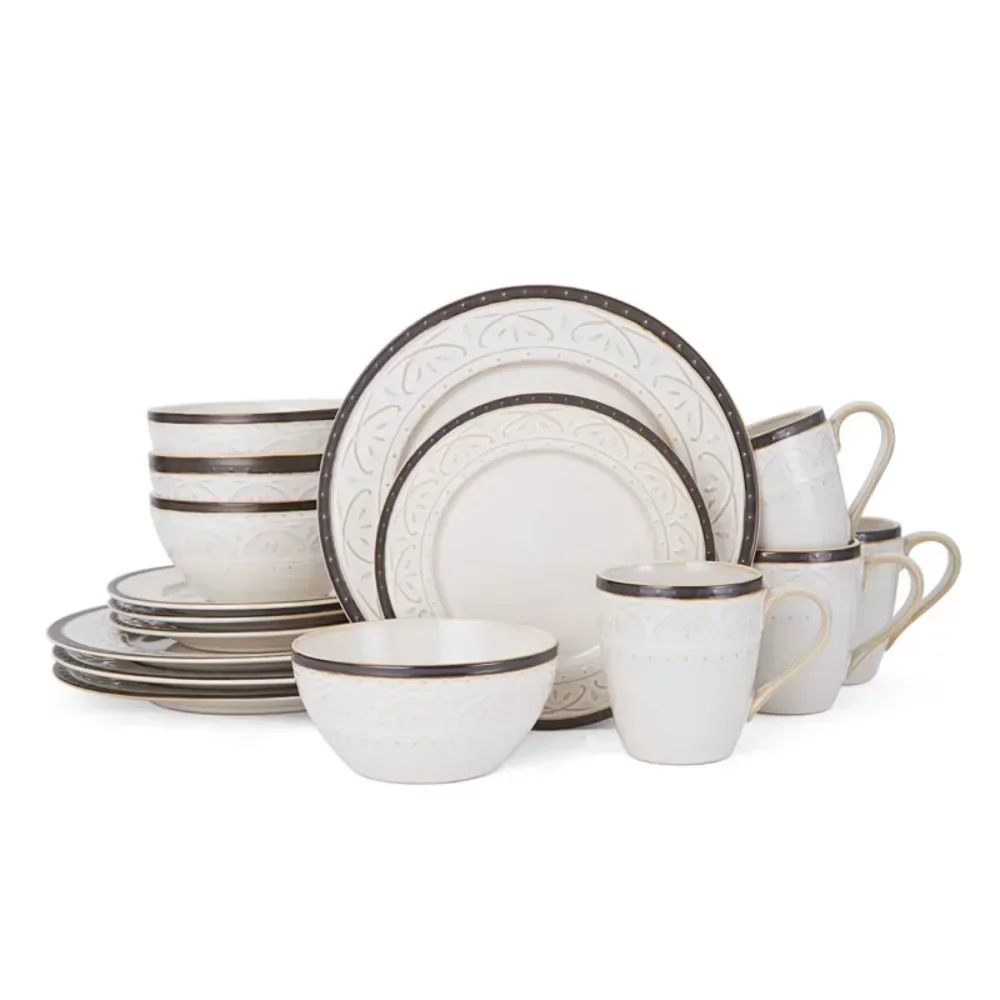 BOUSSAC Promenade Scroll 16-Piece Stoneware Dinnerware Set Serving Ware Kitchen Dish Dinner Plates
BOUSSAC Promenade Scroll 16-Piece Stoneware Dinnerware Set Serving Ware Kitchen Dish Dinner Plates