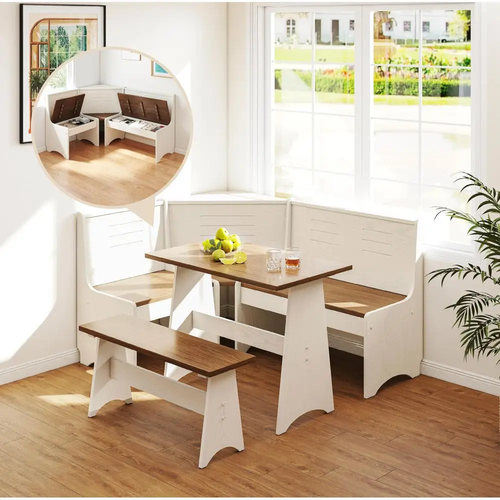 Nook Kitchen Corner Dining Table Bench Chair Set, Hidden Storage SpaceSaving 35 Seat LShape for Farmhouse Family Home White Bro
Nook Kitchen Corner Dining Table Bench Chair Set, Hidden Storage SpaceSaving 35 Seat LShape for Farmhouse Family Home White Bro