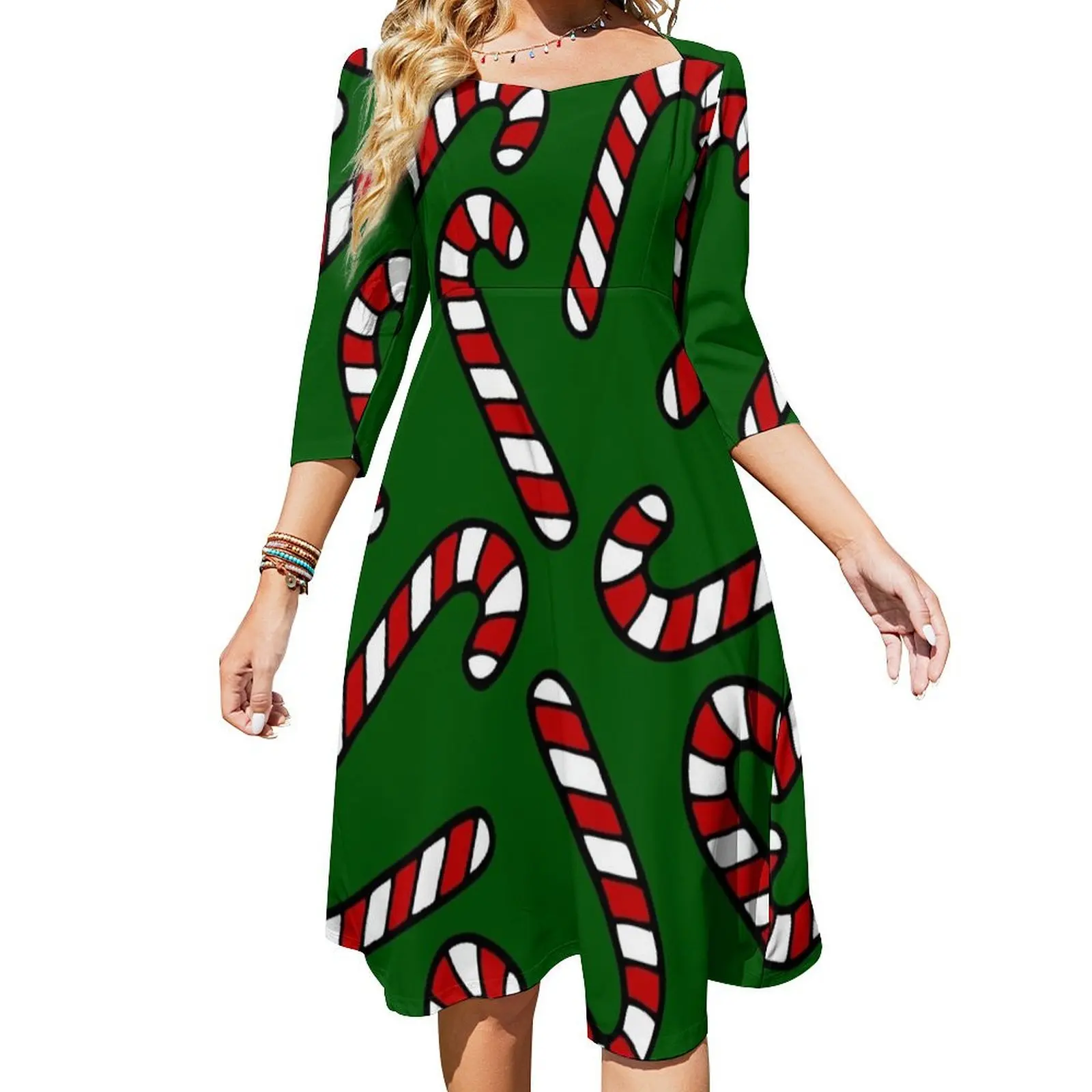 Candy Cane Pattern Dark Green Flare Dress summer dress elegant women's dresses sale
Candy Cane Pattern Dark Green Flare Dress summer dress elegant women's dresses sale