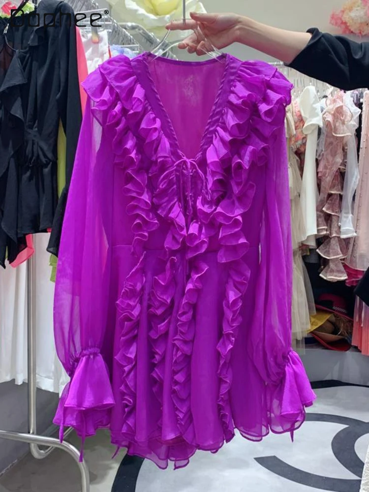 French Ruffled Bell Sleeve Solid Color Dress for Women 2023 Summer New Trendy Casual Lace Up Sexy V-neck Vintage Dress Female
French Ruffled Bell Sleeve Solid Color Dress for Women 2023 Summer New Trendy Casual Lace Up Sexy V-neck Vintage Dress Female