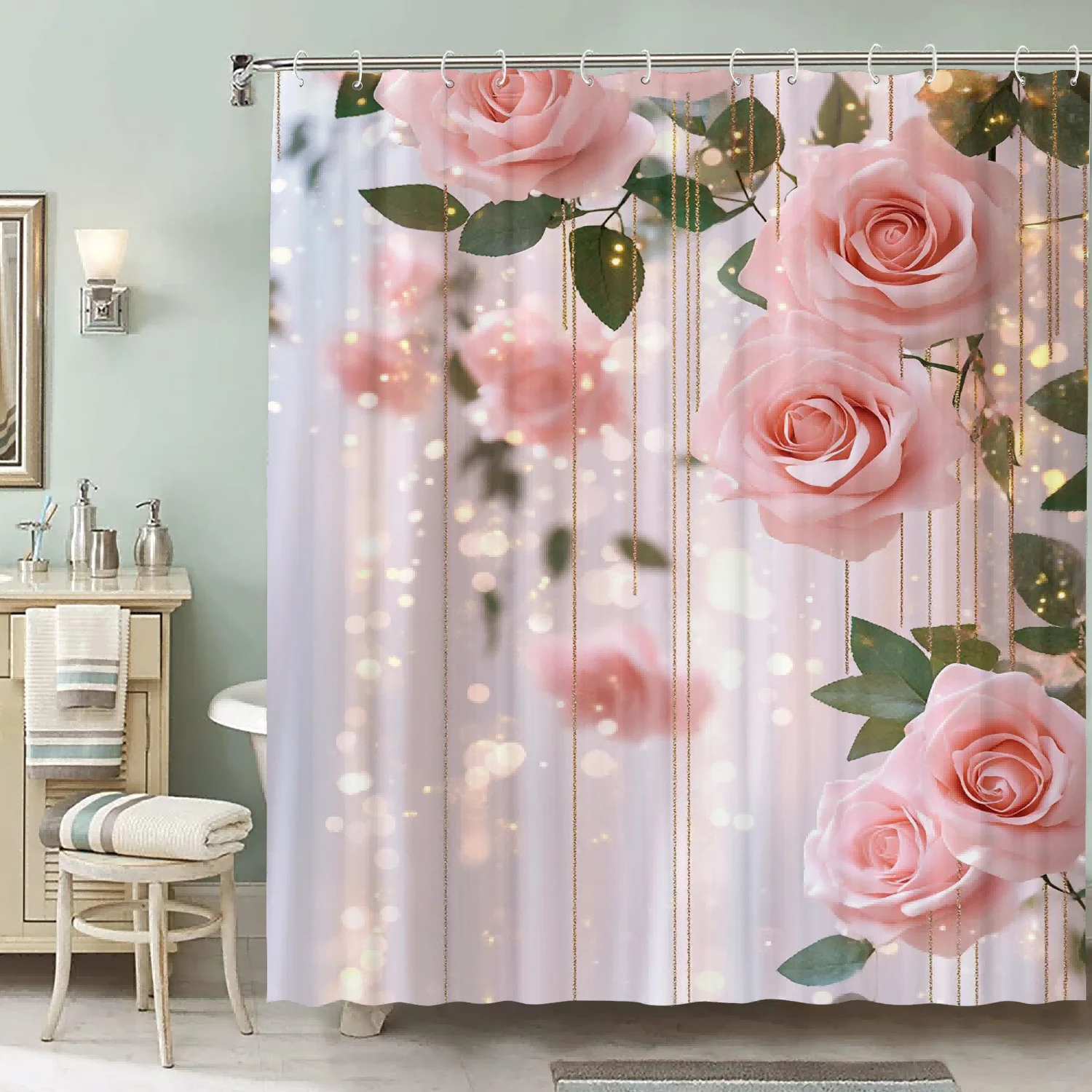 Водостойкая нетканая занавеска для душа с цветочным узором розы, художественный дизайн, в комплект входит 12 крючков для дома и отеля, Machin
Водостойкая нетканая занавеска для душа с цветочным узором розы, художественный дизайн, в комплект входит 12 крючков для дома и отеля, Machin