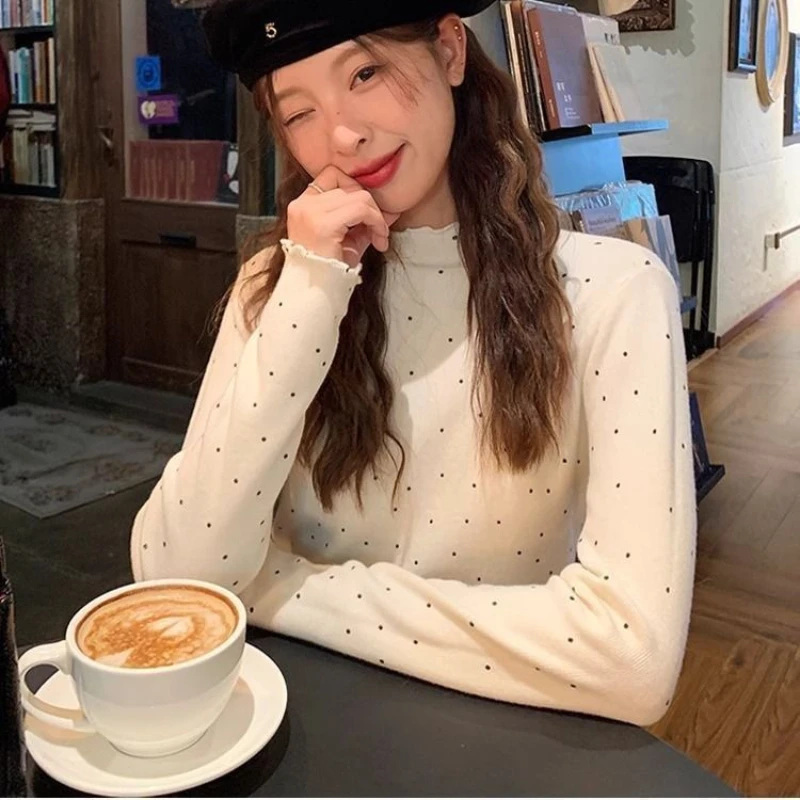 Autumn/winter hot girl high neck polka dot women's long sleeved T-shirt sweet and cute temperament slim fit trendy women's top
Autumn/winter hot girl high neck polka dot women's long sleeved T-shirt sweet and cute temperament slim fit trendy women's top