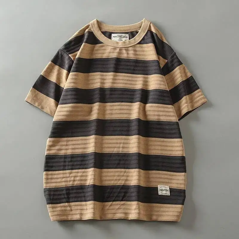 Summer Men Striped Round Neck T-shirt American Retro Heavy Double Yarn Knitted Contrast Color Short-sleeved T-shirt
Summer Men Striped Round Neck T-shirt American Retro Heavy Double Yarn Knitted Contrast Color Short-sleeved T-shirt