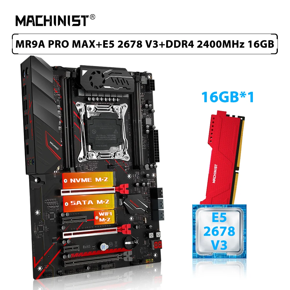 MACHINIST X99 MR9A PRO MAX Motherboard Set LGA 2011-3 Kit Xeon E5 2678 V3 Processor CPU 16GB DDR4 2400MHz ECC RAM Memory M.2 SSD
MACHINIST X99 MR9A PRO MAX Motherboard Set LGA 2011-3 Kit Xeon E5 2678 V3 Processor CPU 16GB DDR4 2400MHz ECC RAM Memory M.2 SSD