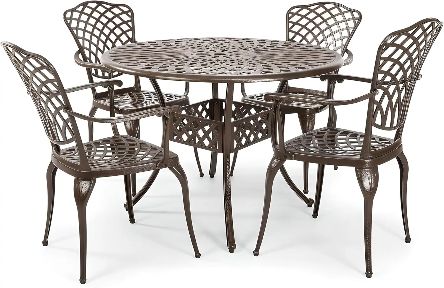 Arden 5 Piece Outdoor Dining Set for 4 Cast Aluminum Patio Furniture Round Table with Chairs All Weather Resistant Outdoor
Arden 5 Piece Outdoor Dining Set for 4 Cast Aluminum Patio Furniture Round Table with Chairs All Weather Resistant Outdoor