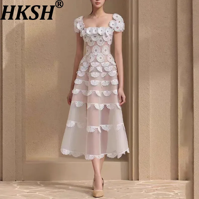 HKSH Summer New Women's Gown Dress Square Collar Waist Cinching Three-Dimensional Flower Elegant Sexy Chic Party Dresses HK15323
HKSH Summer New Women's Gown Dress Square Collar Waist Cinching Three-Dimensional Flower Elegant Sexy Chic Party Dresses HK15323