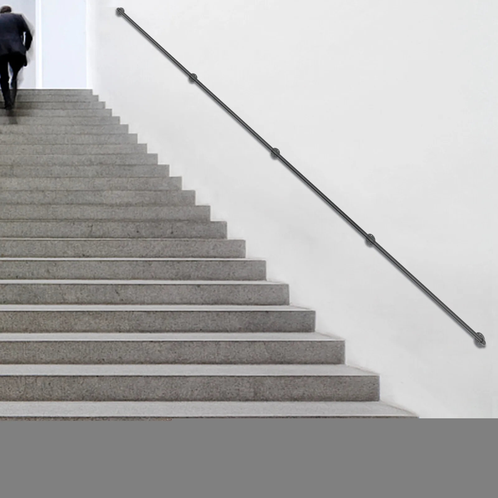 14FT/427cm Industrial Pipe Stair Handrail Wall-Mounted Black Staircase Handrail
14FT/427cm Industrial Pipe Stair Handrail Wall-Mounted Black Staircase Handrail