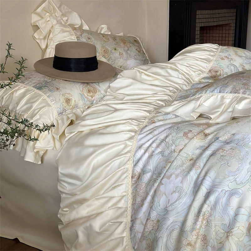 elegant Vintage floral Prints Pleated Ruffles 1000TC Egyptian Cotton Bedding Set Duvet Cover Flat/Fitted Sheet Pillowcases 4Pcs
elegant Vintage floral Prints Pleated Ruffles 1000TC Egyptian Cotton Bedding Set Duvet Cover Flat/Fitted Sheet Pillowcases 4Pcs