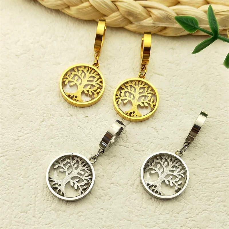 Creative Tree Of Life Charm Earrings for Women Stainless Steel Gold Silver Color Glass Vintage Hoop Earrings Jewelry Gift
Creative Tree Of Life Charm Earrings for Women Stainless Steel Gold Silver Color Glass Vintage Hoop Earrings Jewelry Gift