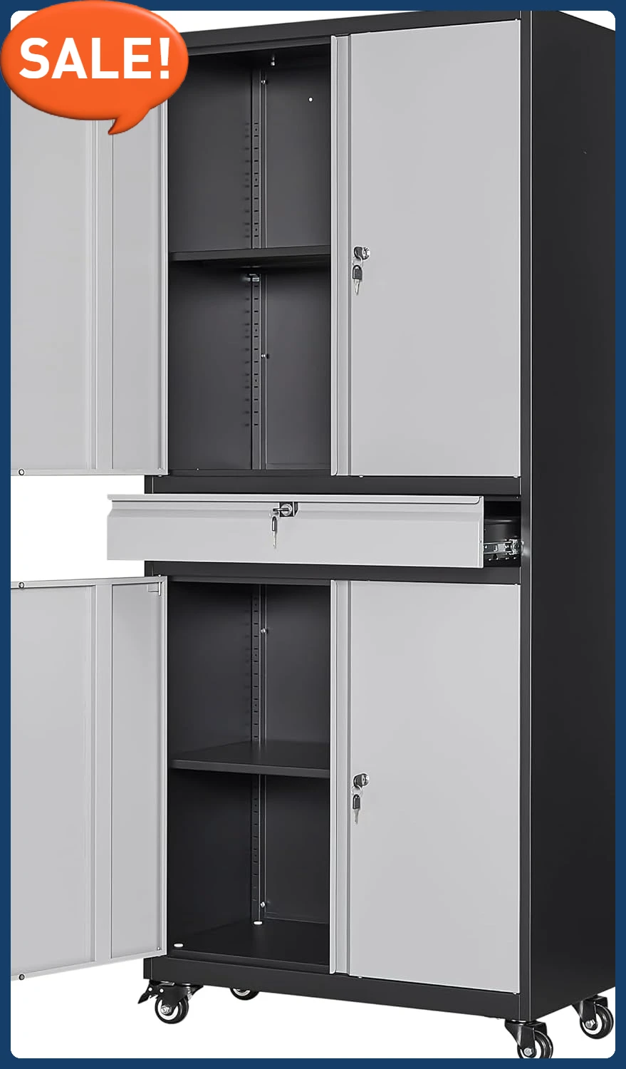 Metal Garage Storage Cabinet with Locking Doors and Adjustable Shelves, Rolling Tool Storage Cabinet with 4 Wheels
Metal Garage Storage Cabinet with Locking Doors and Adjustable Shelves, Rolling Tool Storage Cabinet with 4 Wheels