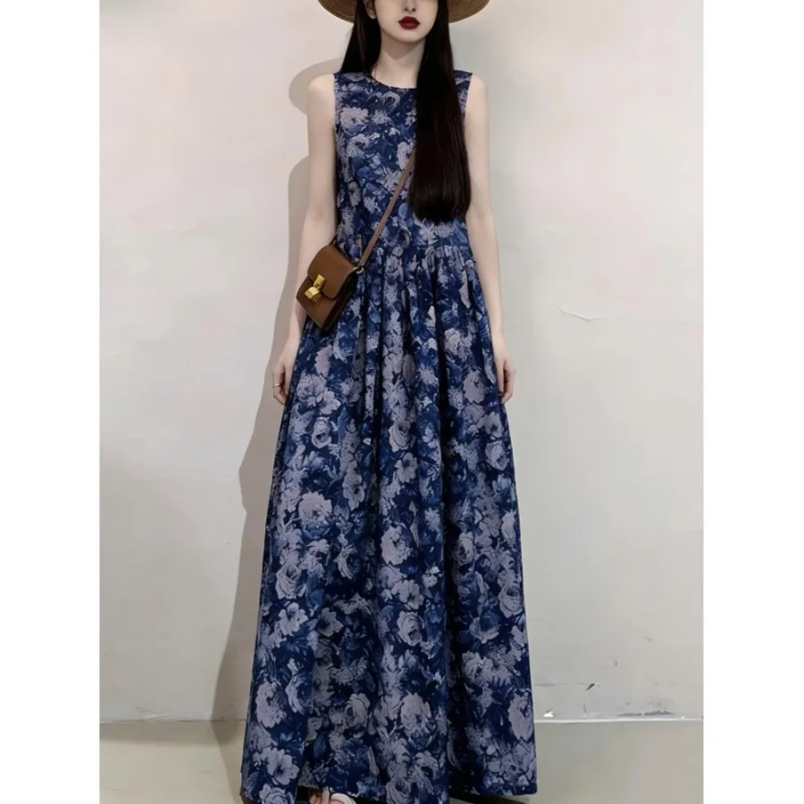 【New style】Round collar sleeveless dress long ankle-length cotton printed slimming a-line vest dress holiday style dress
【New style】Round collar sleeveless dress long ankle-length cotton printed slimming a-line vest dress holiday style dress