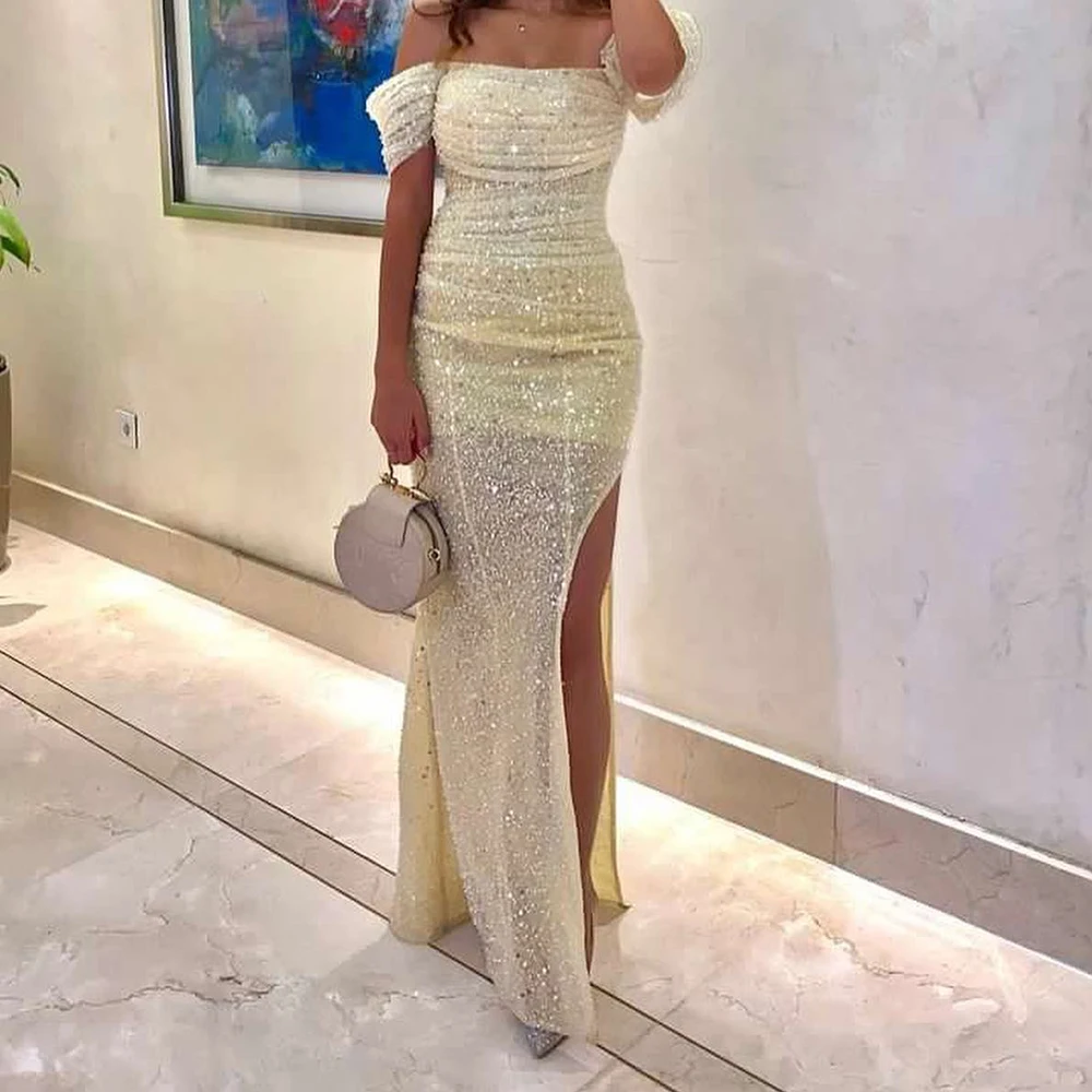 Exquisite Front Slit Pleats Sequined Evening Dresses Luxury Strapless Off the Shoulder Mermaid Party Gowns vestidos de fiesta
Exquisite Front Slit Pleats Sequined Evening Dresses Luxury Strapless Off the Shoulder Mermaid Party Gowns vestidos de fiesta
