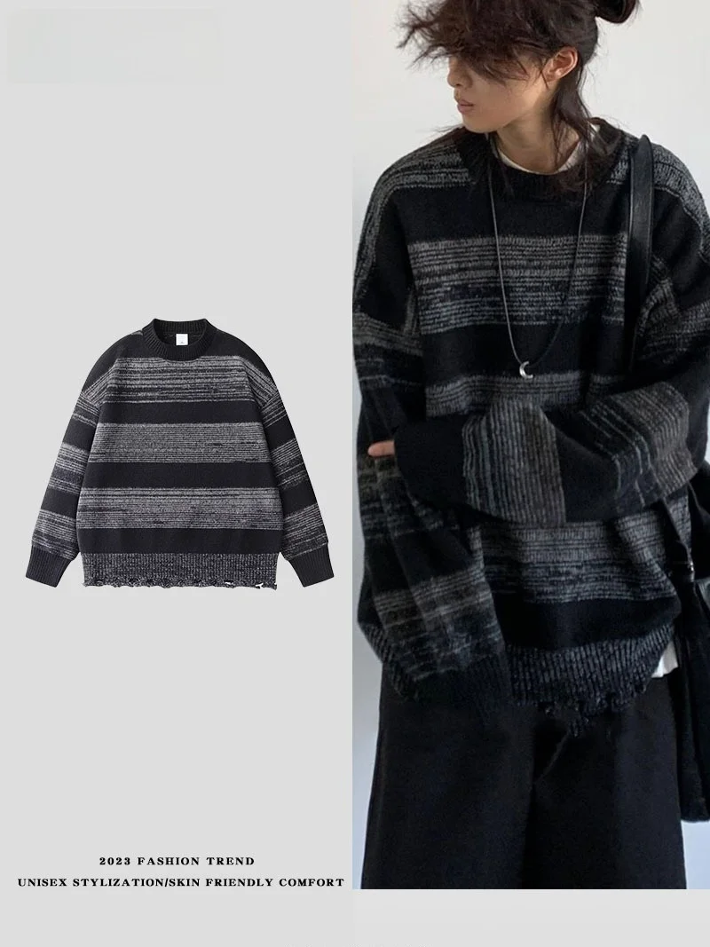 Loose Fit Oversized Striped Knit Sweater Unisex Autumn Winter Japanese Style Casual Long Sleeve round Neck Warm Thickened Coat
Loose Fit Oversized Striped Knit Sweater Unisex Autumn Winter Japanese Style Casual Long Sleeve round Neck Warm Thickened Coat
