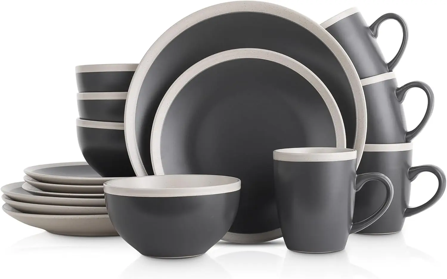 Serenity Stoneware, Service for 4, Plates and Bowls Sets, Dark Gray and Cream Dinnerware, Dishwasher & Microwave Safe, 16-Piece
Serenity Stoneware, Service for 4, Plates and Bowls Sets, Dark Gray and Cream Dinnerware, Dishwasher & Microwave Safe, 16-Piece
