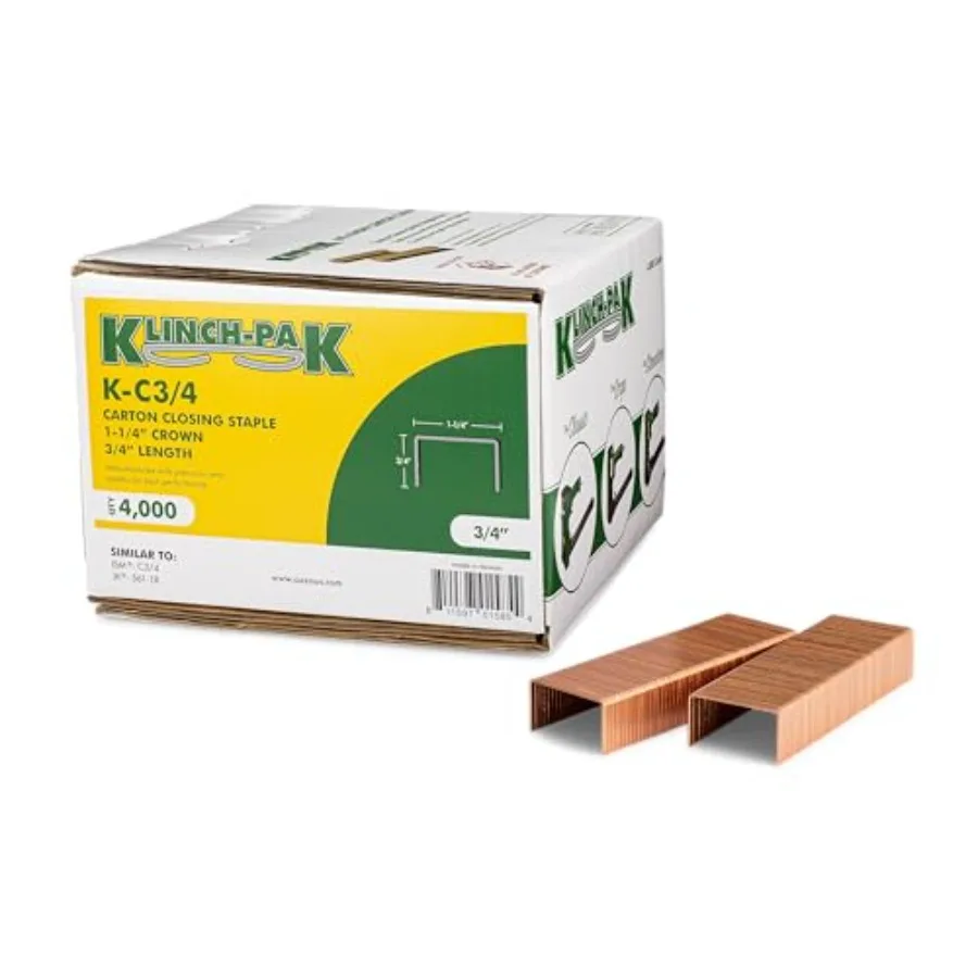 C-3/4 Carton Staple 1-1/4 inch Crown with 3/4 inch Leg Length 4000 per case - SIM CC34 C34 or JK561 Ideal for Wood and Sheet Me
C-3/4 Carton Staple 1-1/4 inch Crown with 3/4 inch Leg Length 4000 per case - SIM CC34 C34 or JK561 Ideal for Wood and Sheet Me